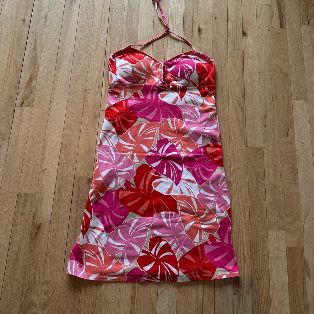 Tommy Bahama Tropical Halter Dress in Red and Pink